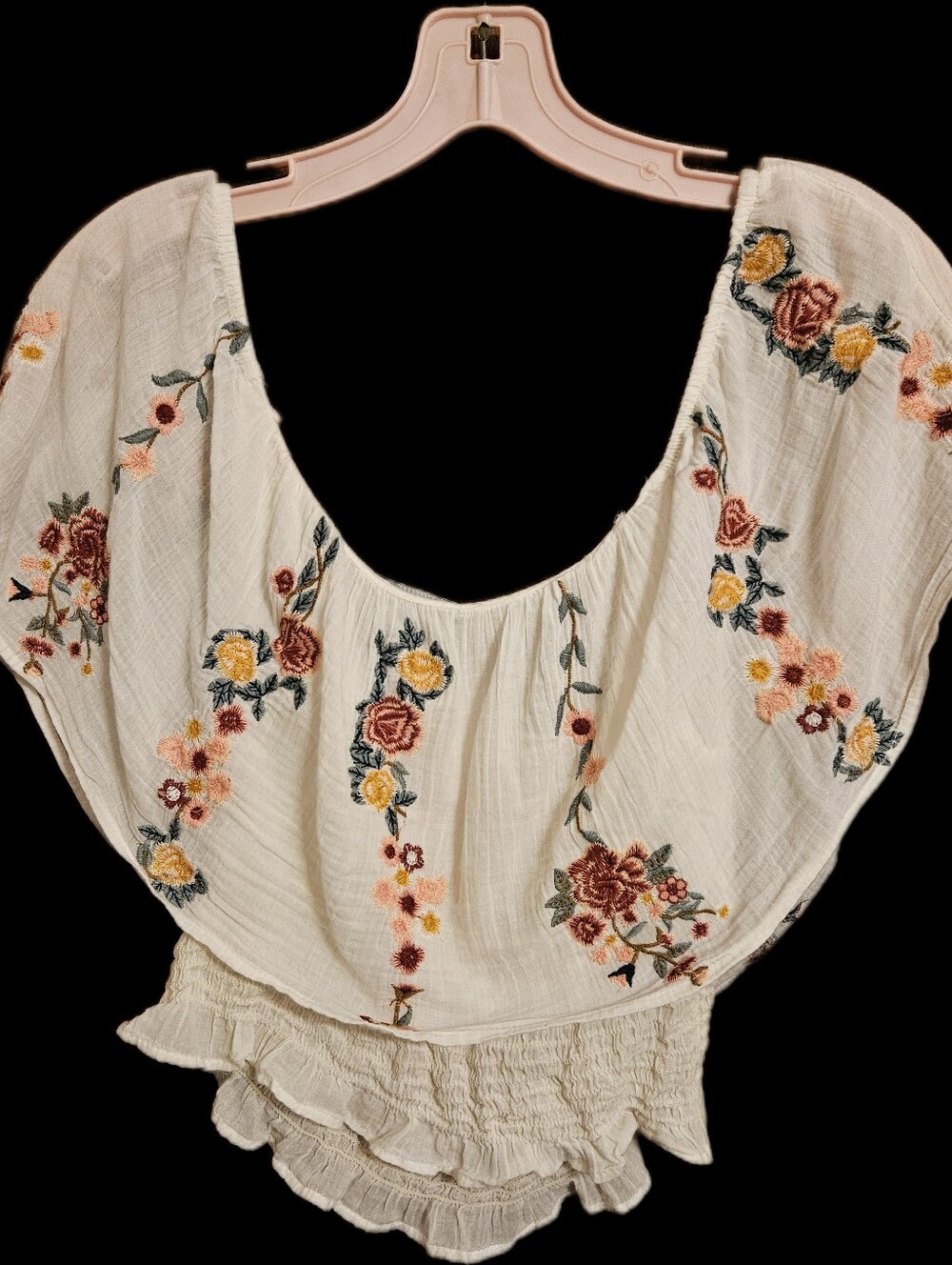 Embroidered Ivory Floral Peasant Top - Picture 2 of 12